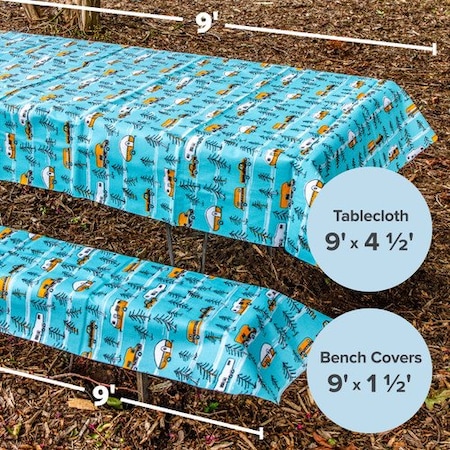 Camco LIFE IS BETTER AT THE CAMPSITE - TABLECLOTH W/ BENCH COVERS, SKETCH PATTERN 53380